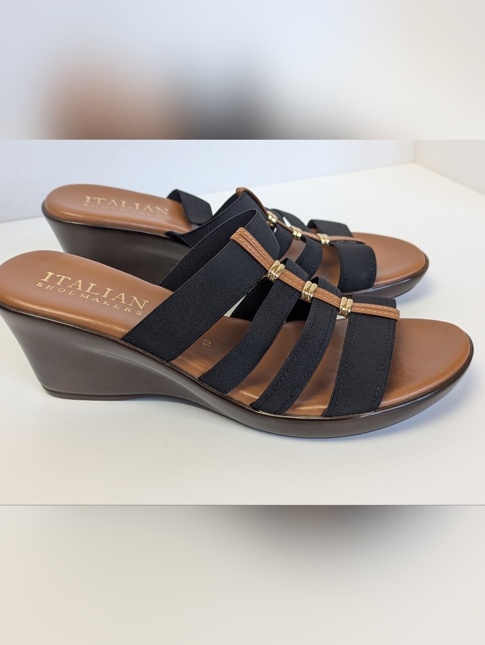 Italian Shoemakers Clover Black Elastic Wedge Sandals Size 10 - Picture 6 of 9